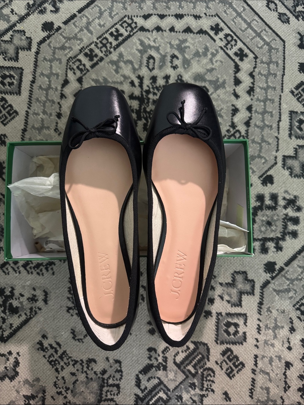 🆕 J. Crew Quinn Square-Toe Black Ballet Flats Size 8